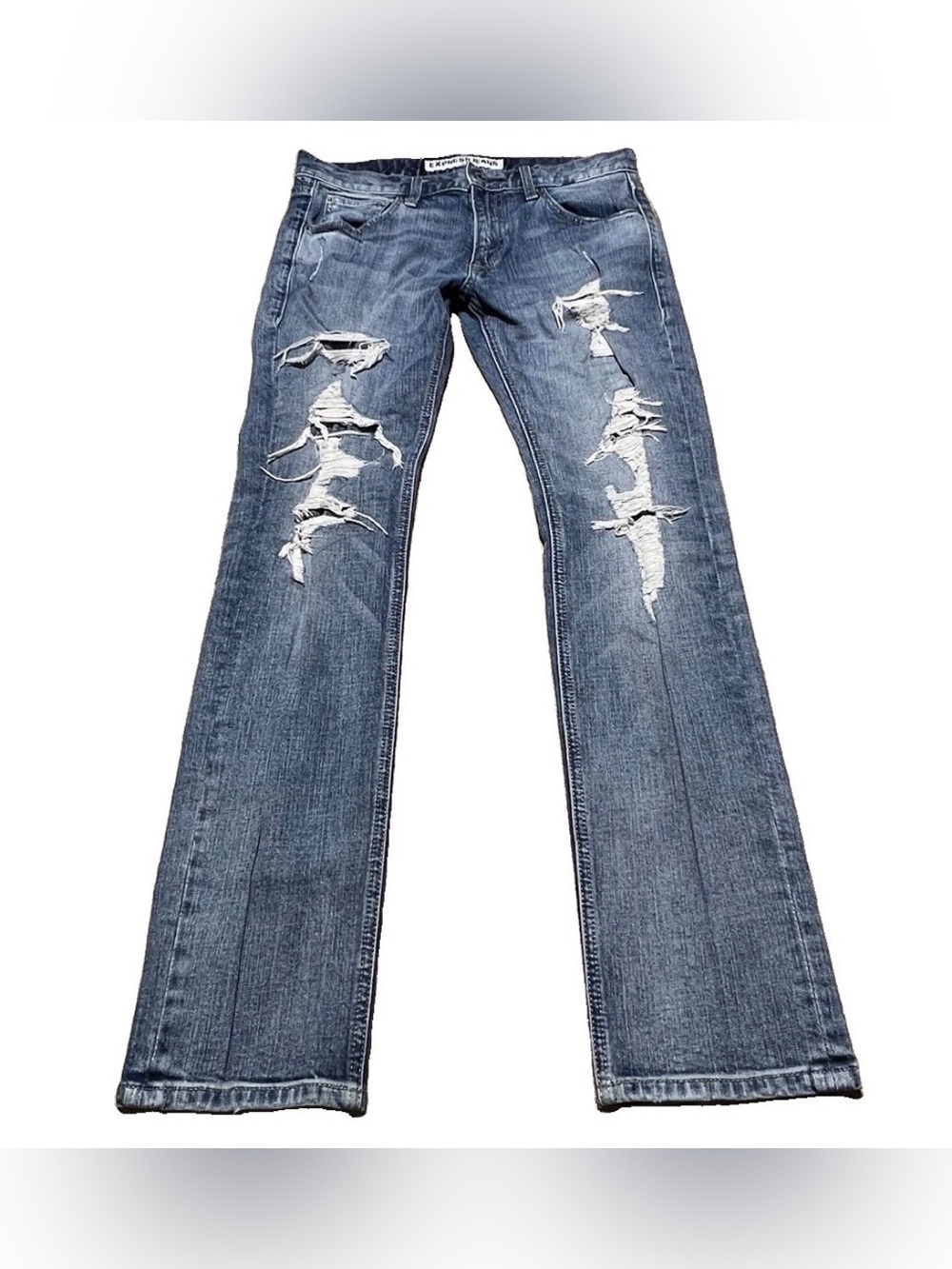Express Rocco Mid Rise Slim Skinny Stretch Destructed Blue Jean Men’s Size 29x30